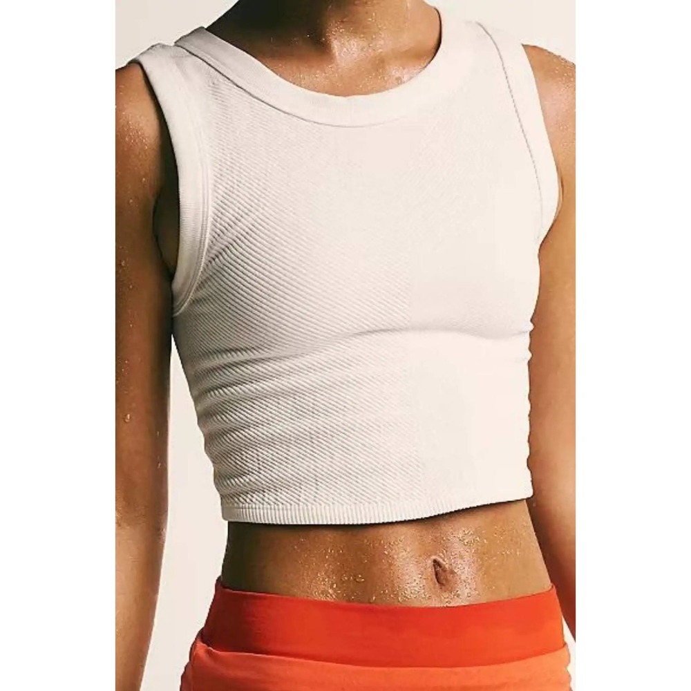 Free People Movement Free Throw Muscle Tank Top White XS/S Ribbed Crop Seamless